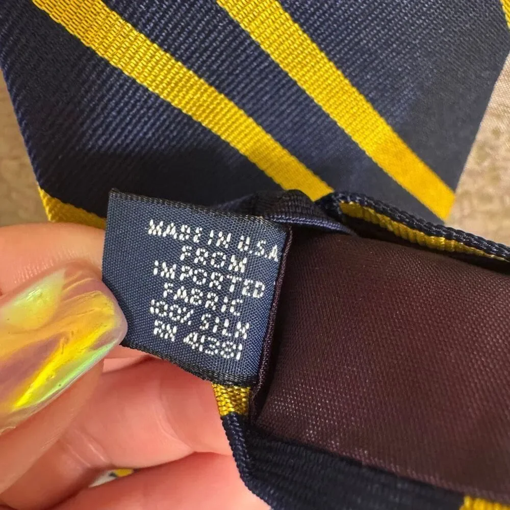 Polo Ralph Lauren Navy Blue Yellow Made in USA Silk Vintage Men's Tie